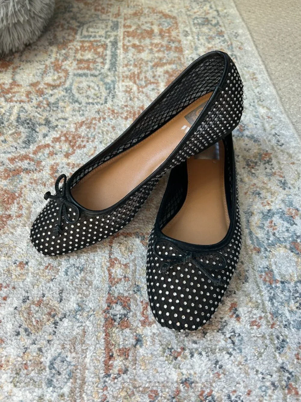 Dolce Vita Sz 8 Mesh Ballet Flats Black w/ Rhinestones & Ballerina Bow Orig. $68 - Picture 1 of 5